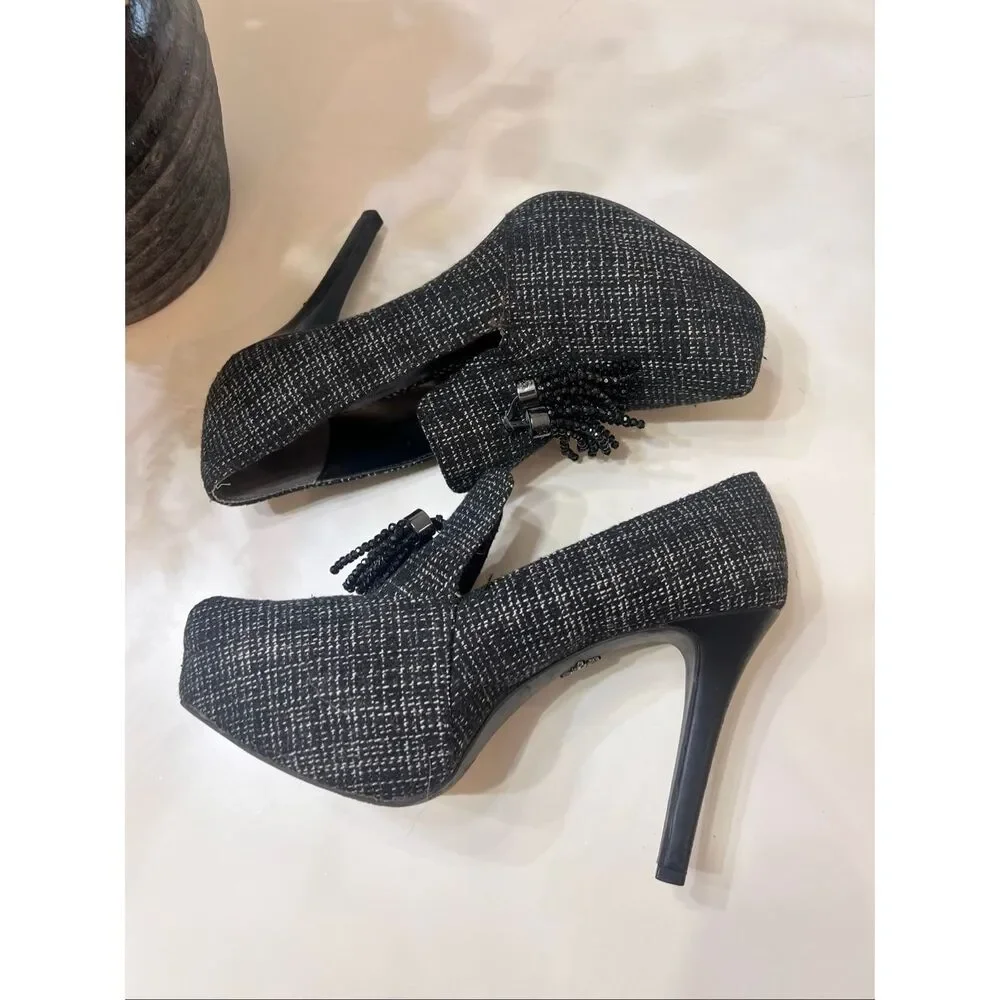 Simply Vera Vera Wang Women's Beaded Tassel High Heel Platform Pumps Black Sz 10